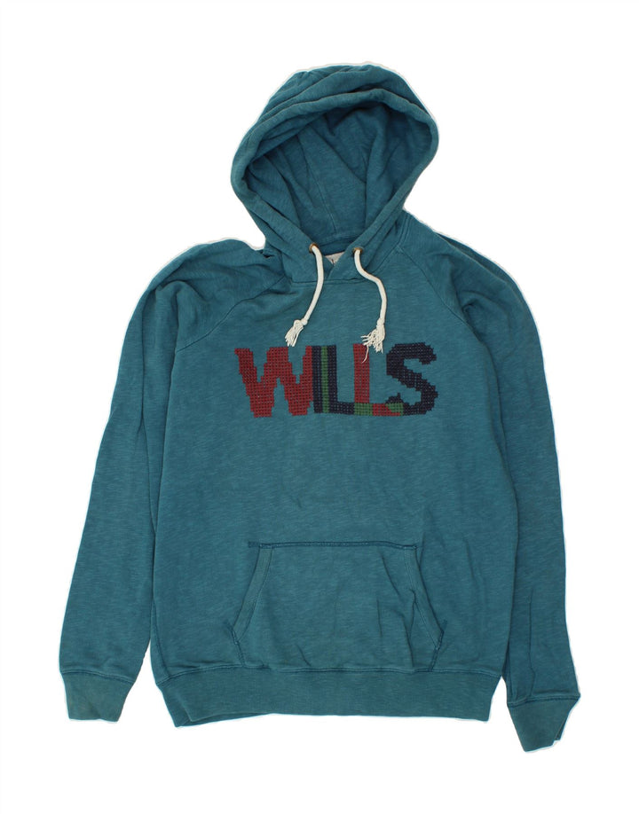 JACK WILLS Mens Graphic Hoodie Jumper Small Blue Cotton Vintage Jack Wills and Second-Hand Jack Wills from Messina Hembry 