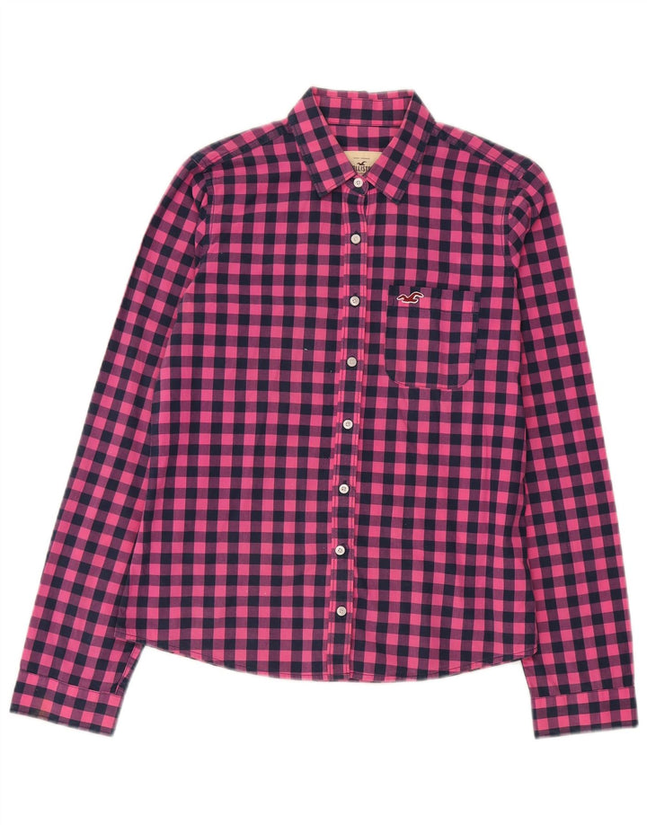 Hollister Womens Shirt UK 14 Medium Pink Gingham Cotton