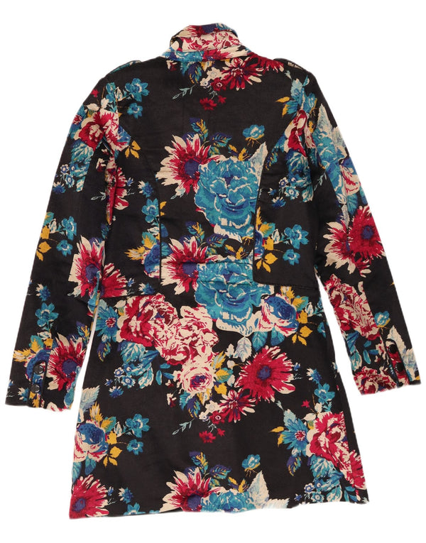 Vintage Kvinders Velvet Military Overcoat UK 6 XS Black Floral Bomuld