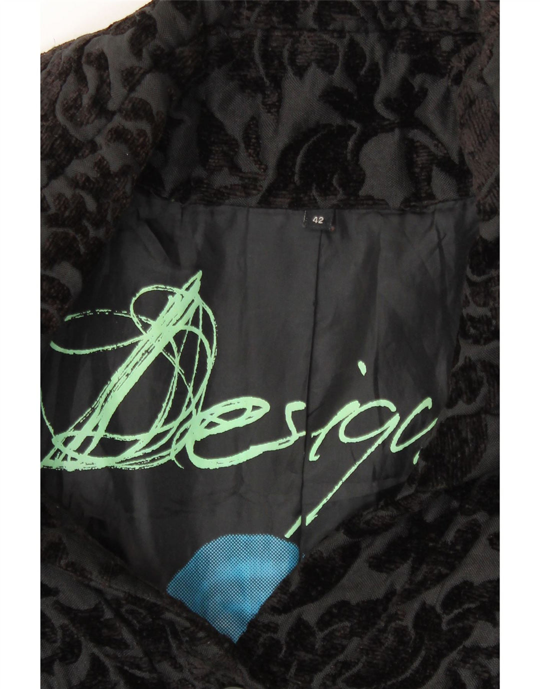 DESIGUAL Womens Graphic Overcoat IT 42 Medium Black Floral Viscose