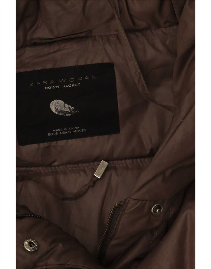 Zara Damen Wattierte Jacke UK 8 Small Braun Polyester
