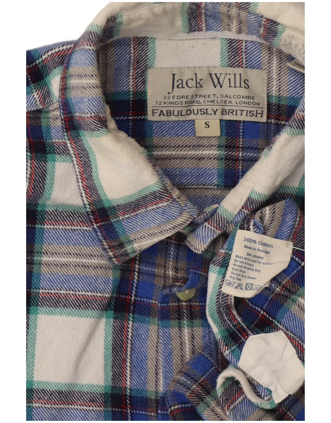 Jack Wills Mens Flannel Shirt Small Navy Blue Plaid Cotton