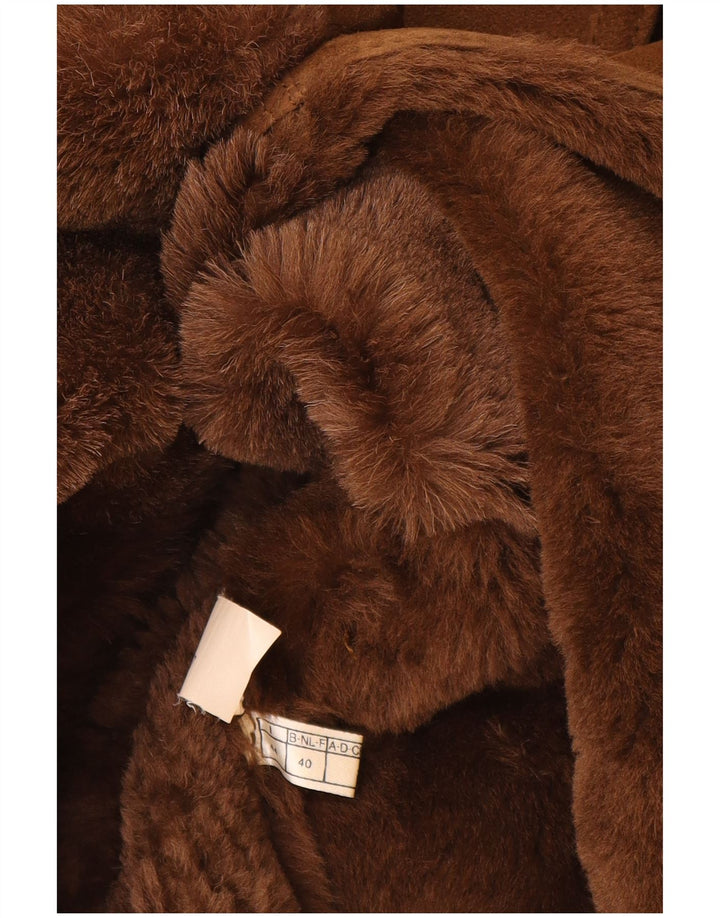 Belfe Womens Shearling Coat UK 14 Medium Brown Leather