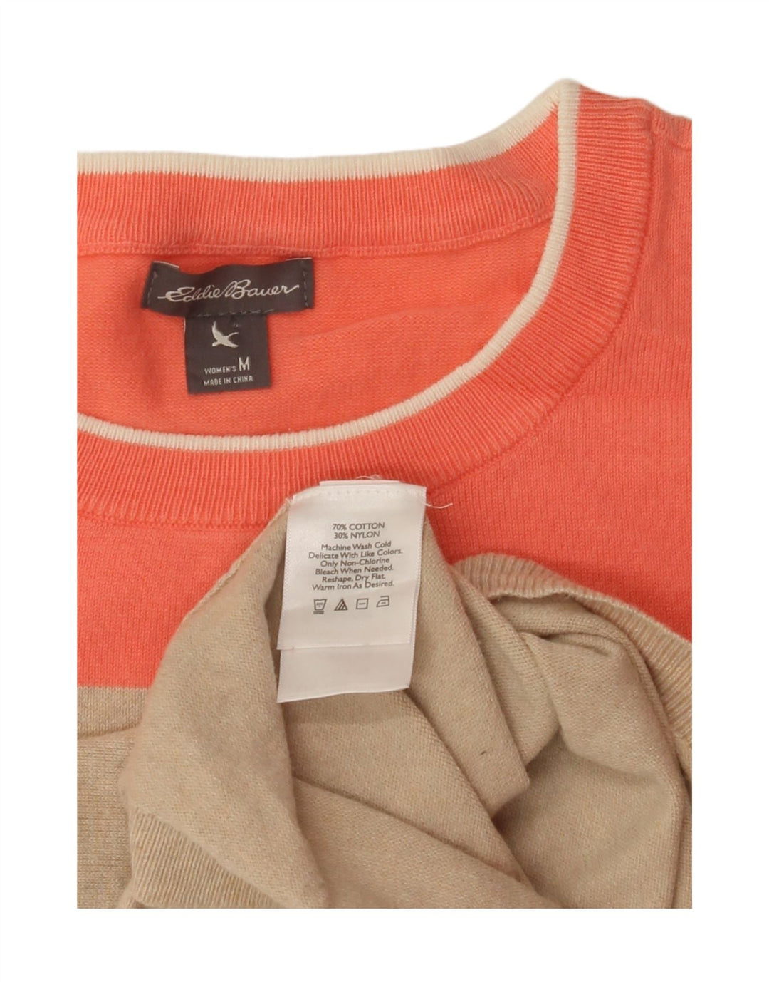 EDDIE BAUER Womens Crew Neck Jumper Sweater UK 14 Medium Beige Colourblock Vintage Eddie Bauer and Second-Hand Eddie Bauer from Messina Hembry 