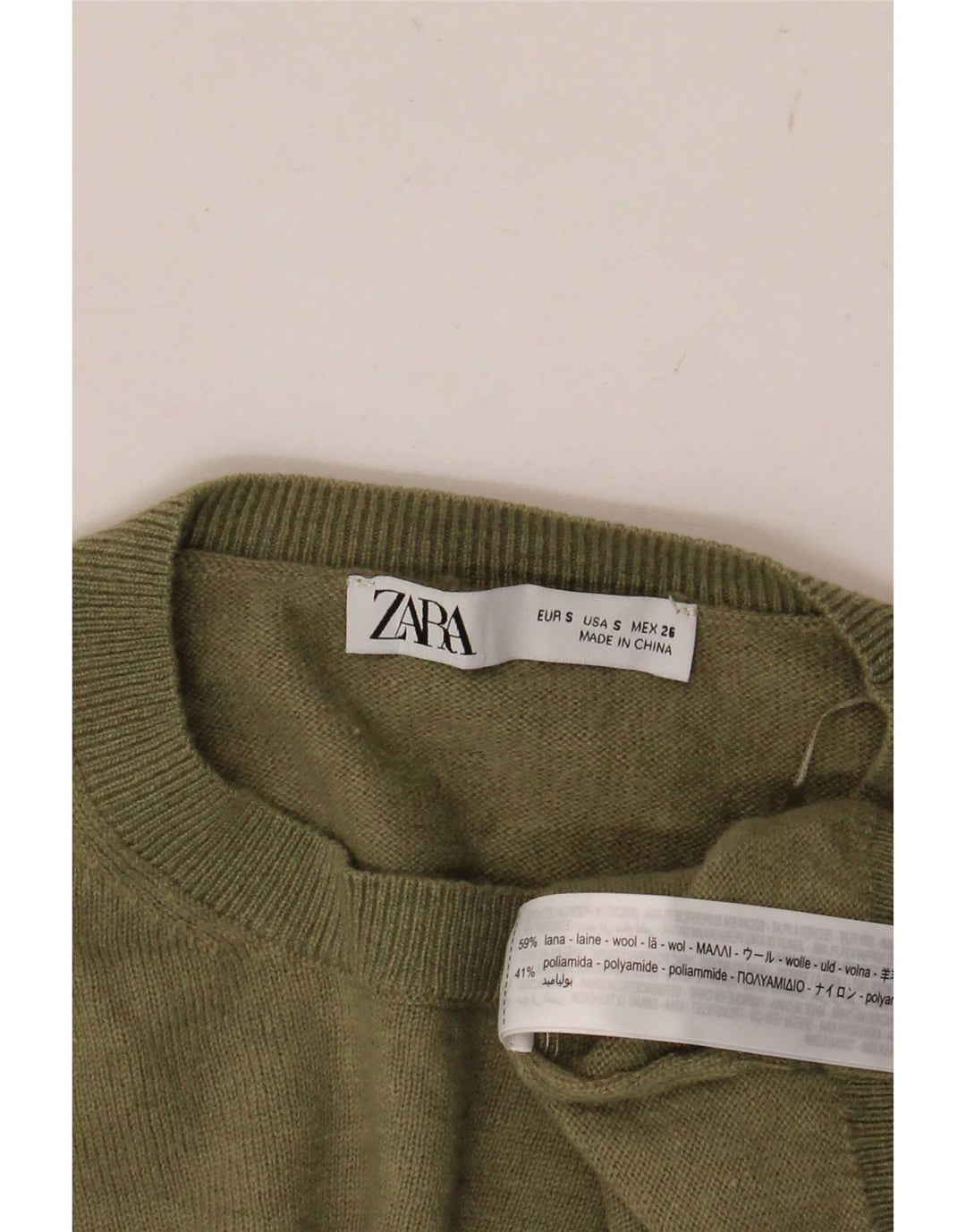 Zara Womens Oversized Crew Neck Jumper Sweater UK 10 Small Green Wool