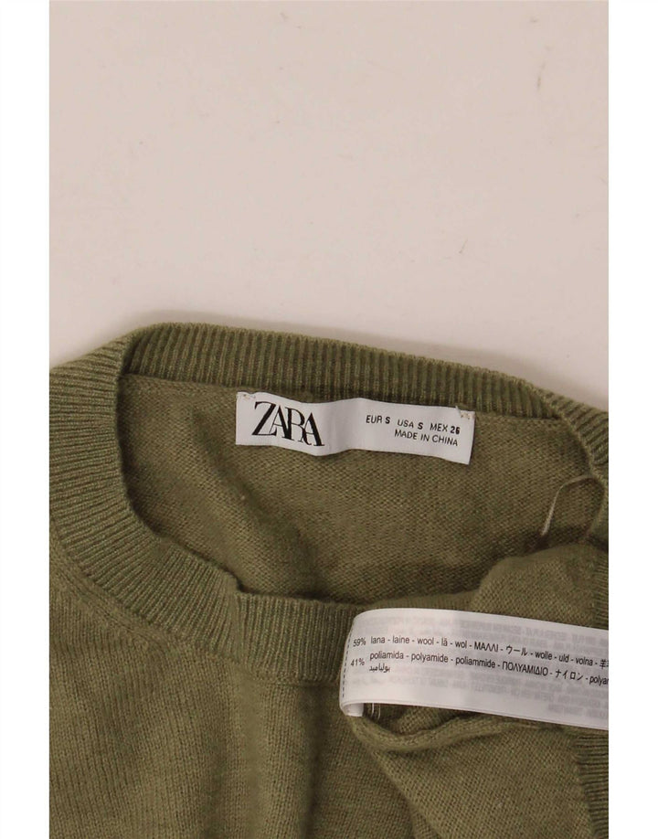 Zara Womens Oversized Crew Neck Jumper Sweater UK 10 Small Green Wool