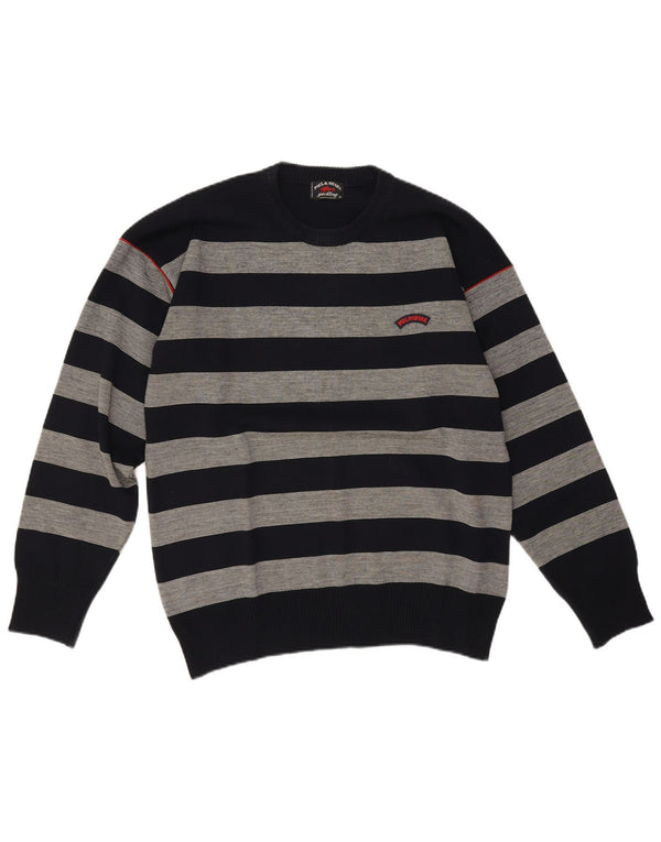 Paul & Shark Mens Crew Neck Jumper Sweater Medium Navy Blue Striped
