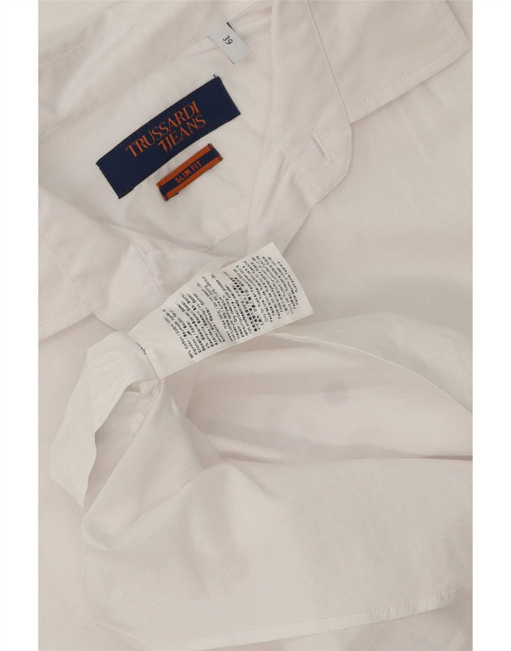 Camicia Uomo Slim Fit Trussardi Jeans Taglia 39 Cotone Bianco Medio