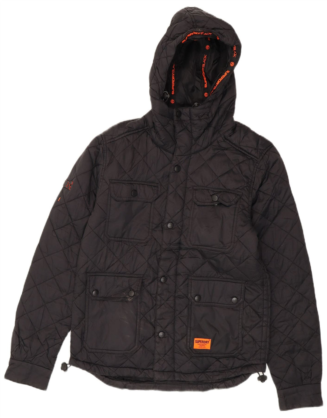 SUPERDRY Quiltet jakke med hætte til mænd UK 36 Lille sort nylon
