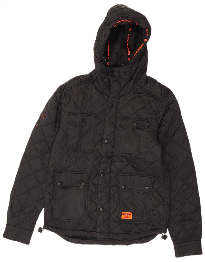 SUPERDRY Quiltet jakke med hætte til mænd UK 36 Lille sort nylon