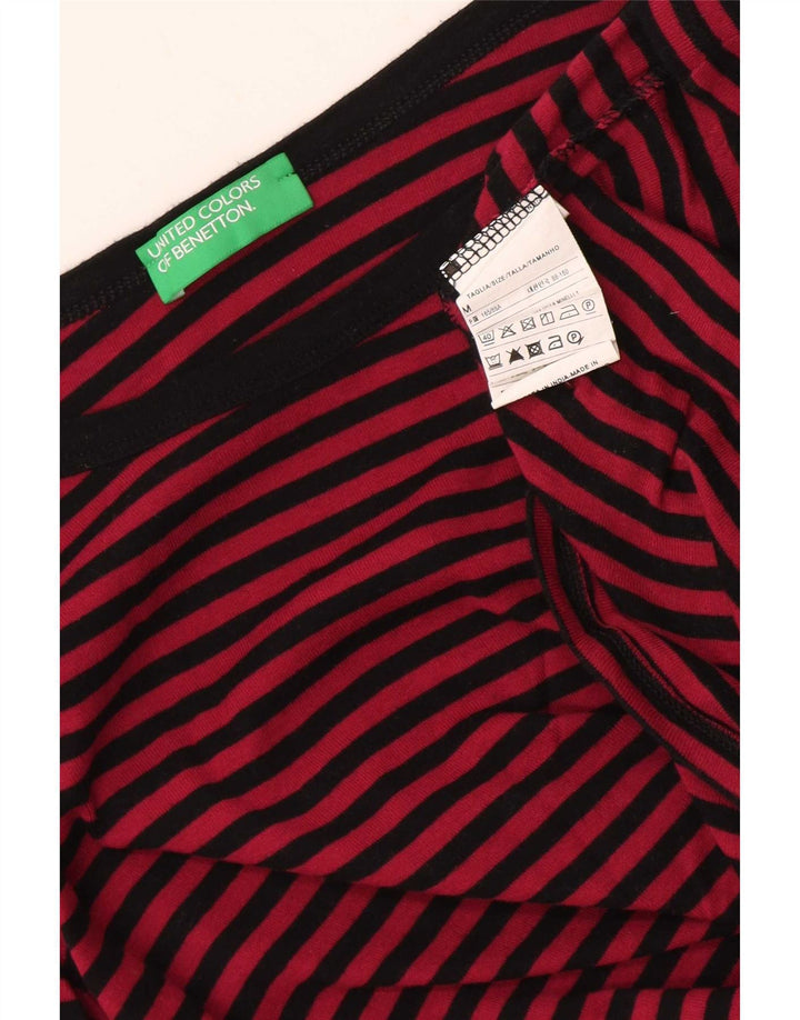 Benetton Womens Top 3/4 Sleeve UK 12 Medium Red Striped Cotton