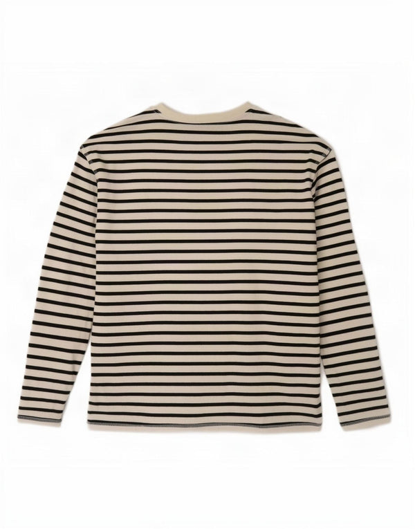 Zara Womens Top Long Sleeve UK 10 Small White Striped Cotton