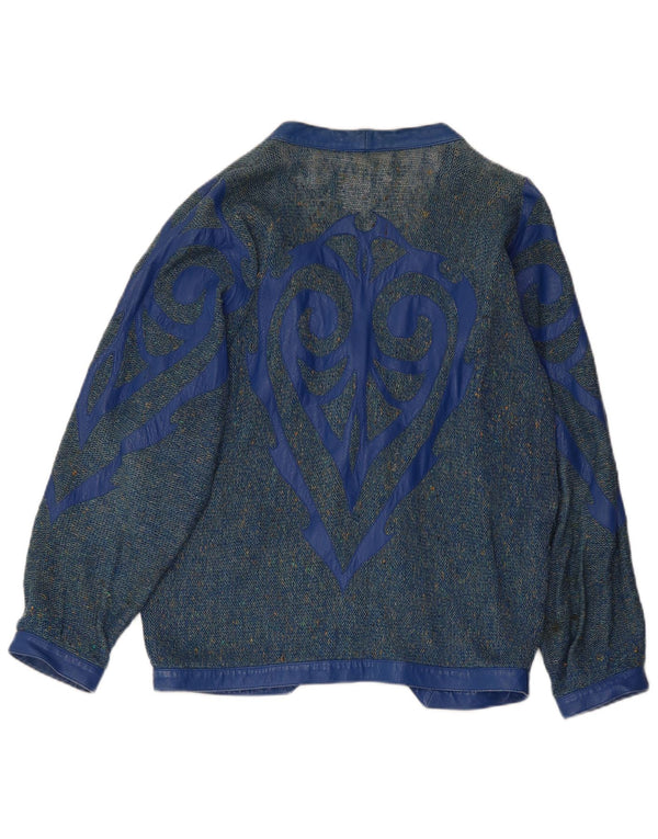 Pulover cardigan grafic pentru femei VINTAGE UK 16 mare albastru pete