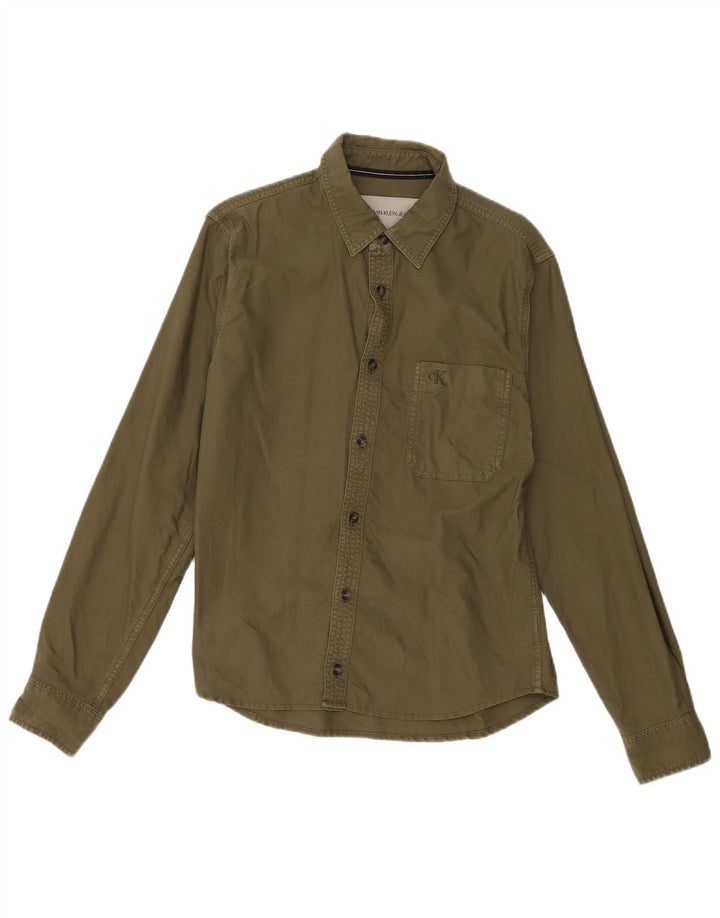 Calvin Klein Jeans Mens Slim Fit Shirt Medium Green Cotton