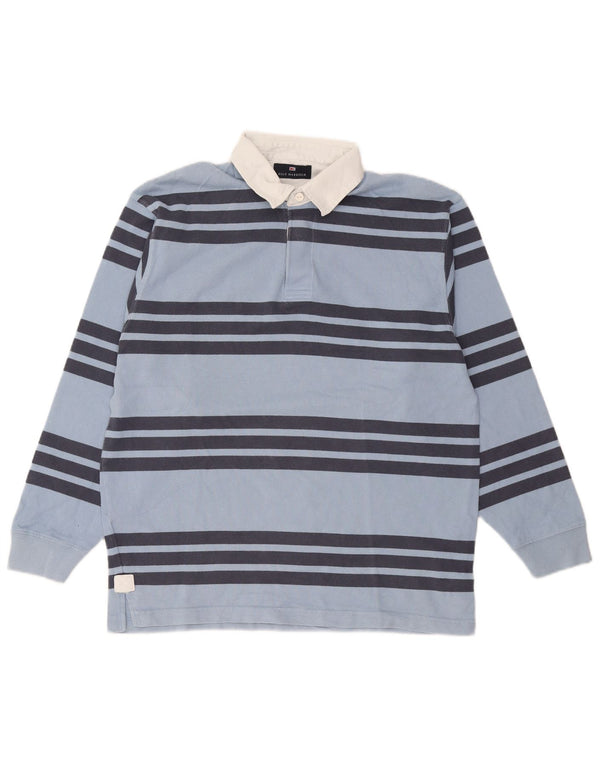 Polo da rugby da uomo a maniche lunghe Marks & Spencer piccola in cotone a righe blu