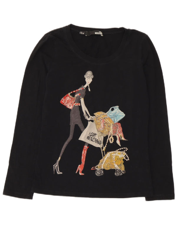 Moschino Haut graphique à manches longues pour femme UK 12 Noir moyen