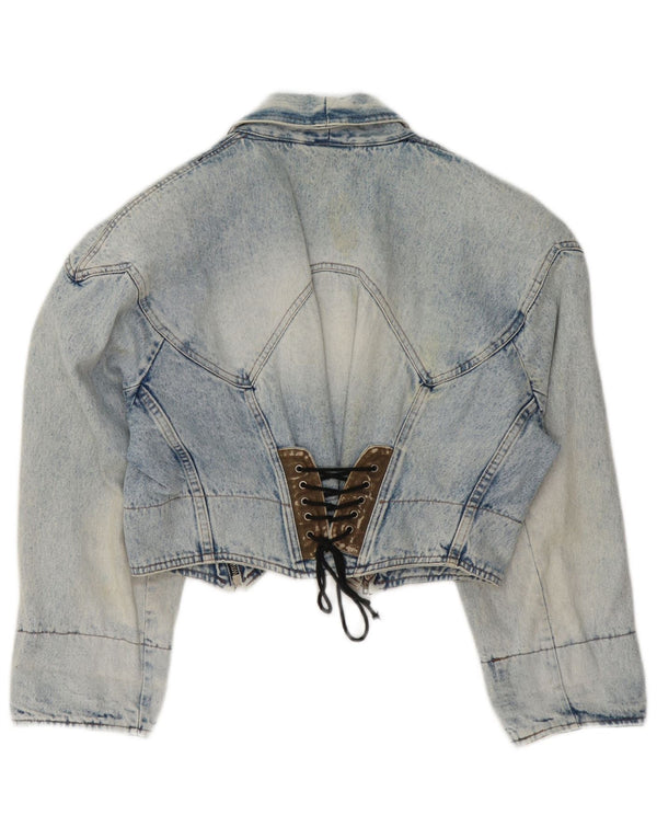 Vintage Dame Crop Denim Jacket UK 14 Medium Blue