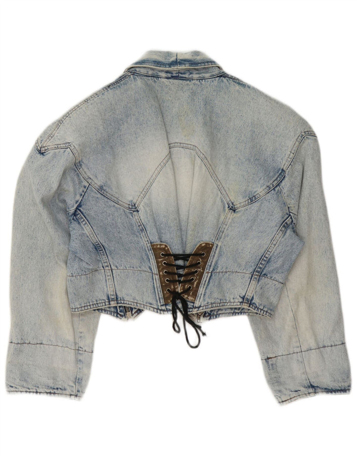 Vintage Womens Crop Denim Jacket UK 14 Medium Blue