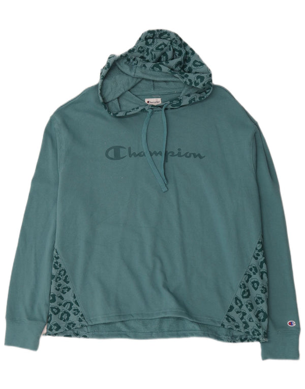 Felpa con cappuccio grafica da donna Champion UK 16 grande stampa animalier blu