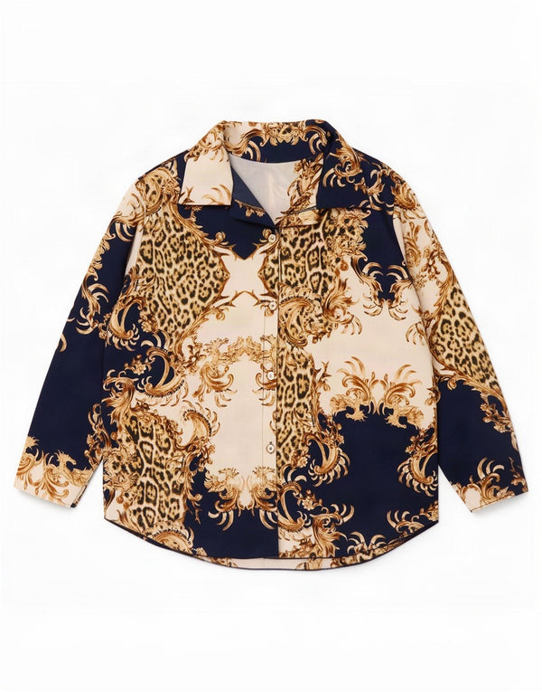 Chemise femme vintage UK 18 XL Bleu Marine Paisley