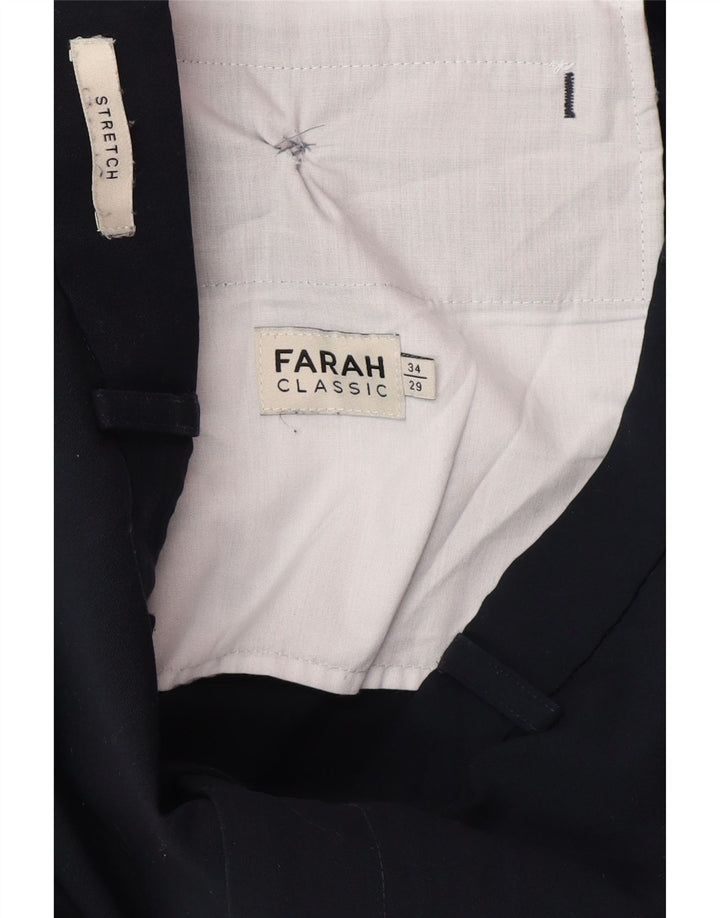 Farah Mens Straight Casual Trousers W34 L29 Navy Blue Polyester