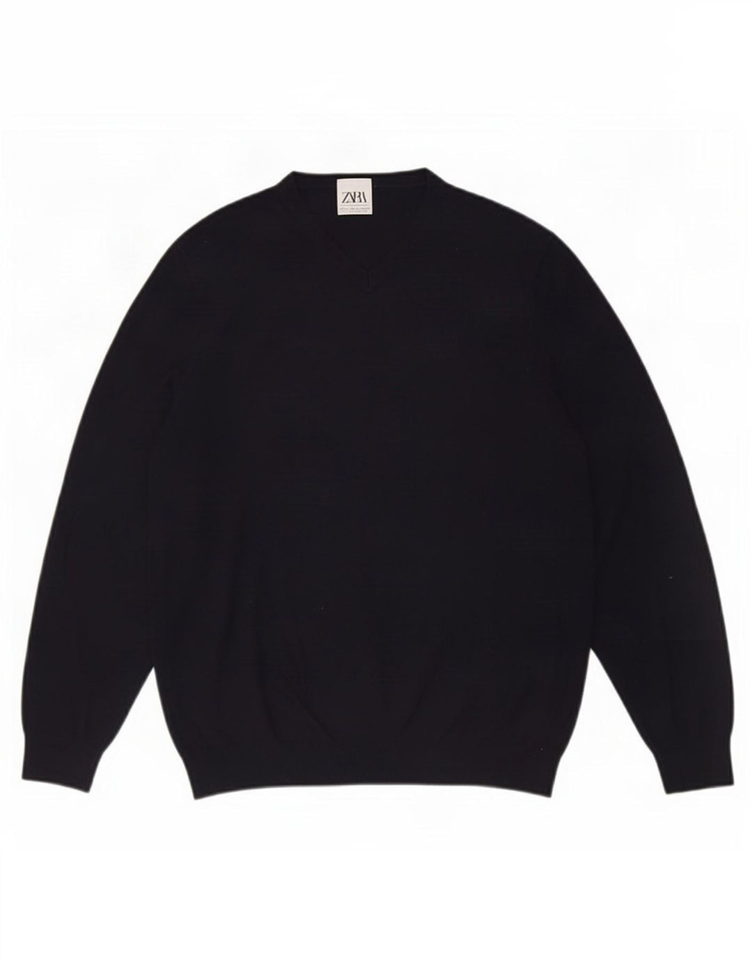 Zara Mens V-Neck Jumper Sweater Small Navy Blue
