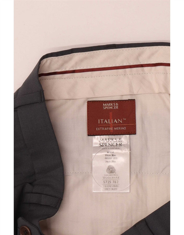 Marks & Spencer Mens Straight Suit Trousers W36 L29 Grey New Wool