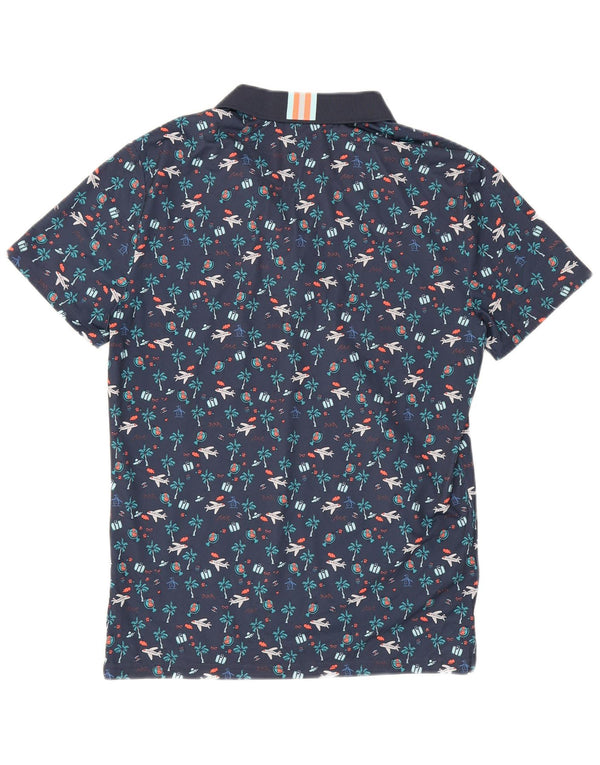 Penguin Mens Graphic Polo Shirt Small Navy Blue Polyester