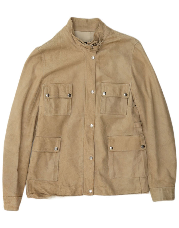 Vintage Womens Suede Jacket UK 14 Large Beige Leather