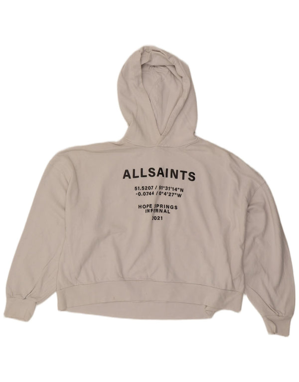 All Saints Womens Oversized Crop Graphic Hoodie Jumper UK 14 Medium White