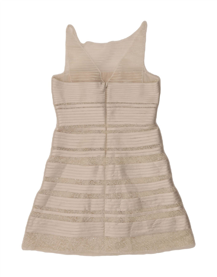 MAXAZRIA Womens Sleeveless A-Line Dress US 6 Medium Off White Striped Vintage Maxazria and Second-Hand Maxazria from Messina Hembry 