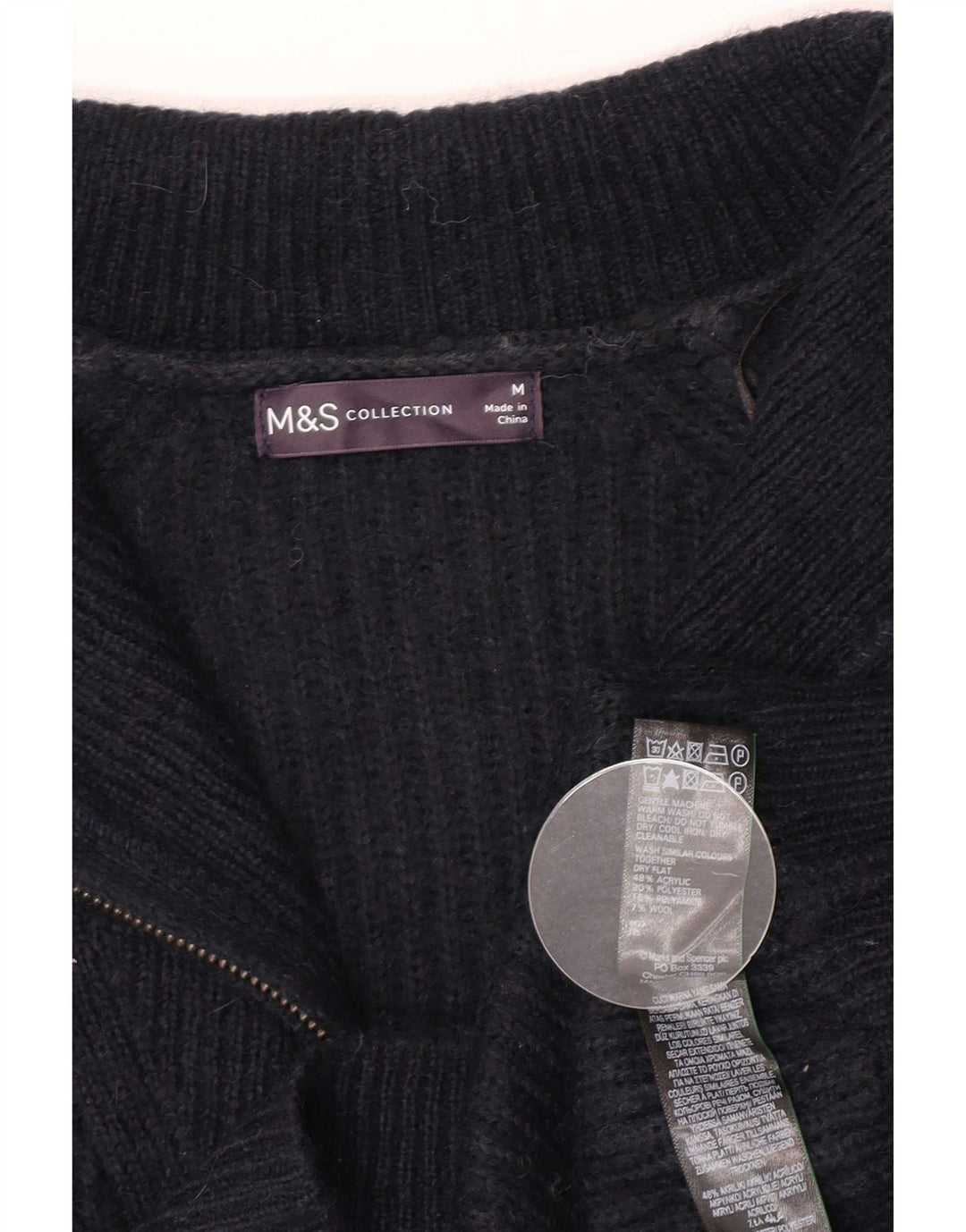 Marks & Spencer Womens Zip Neck Jumper Sweater UK 14 Medium Navy Blue
