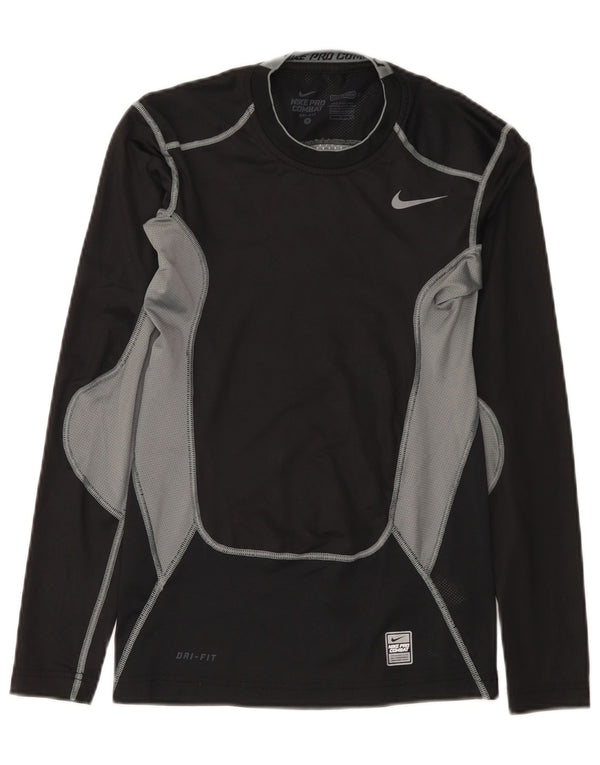 Maglia Nike Dri Fit da uomo a manica lunga piccola nera in poliestere color block