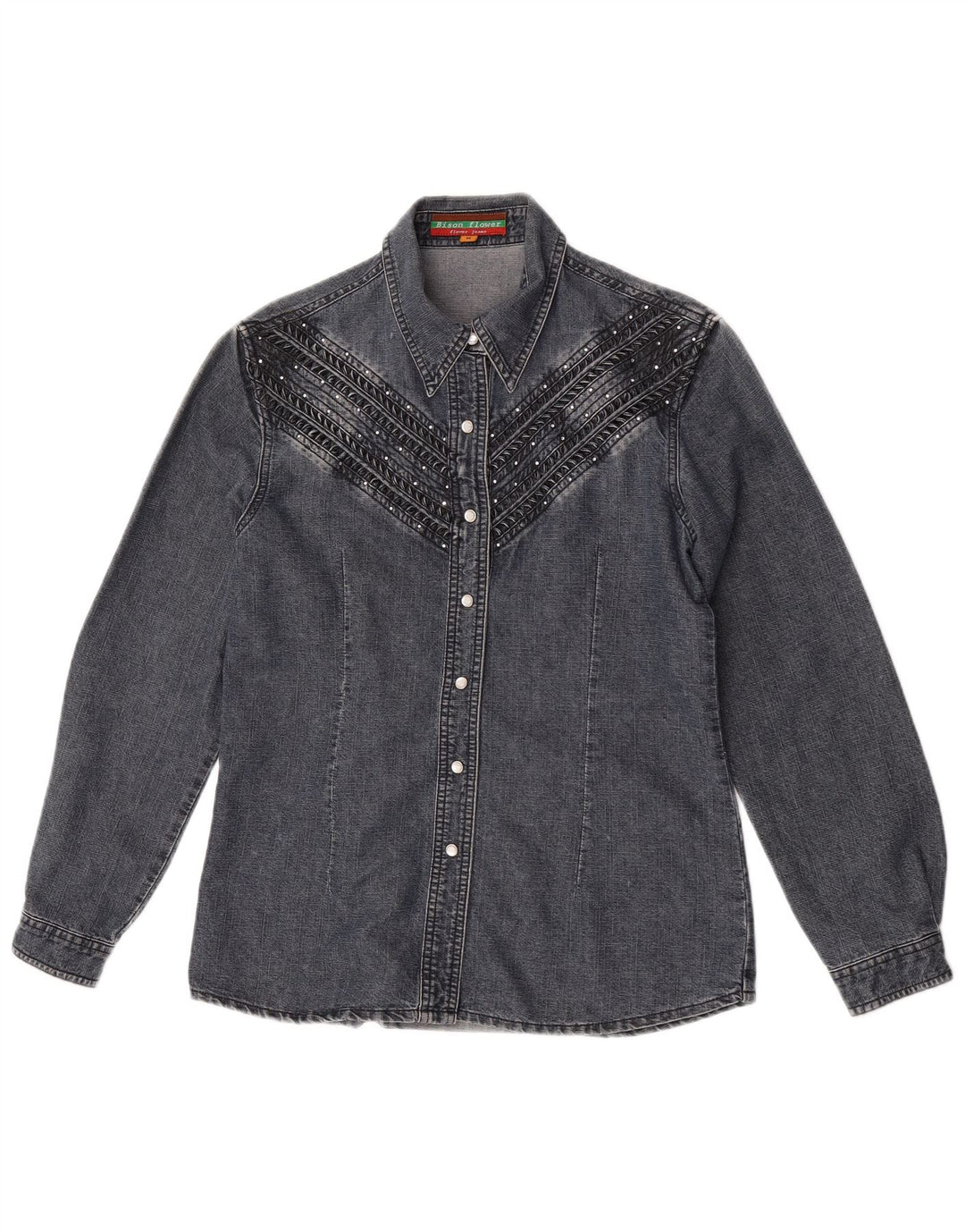 Vintage denimskjorte til kvinder UK 14 mellemgrå bomuld
