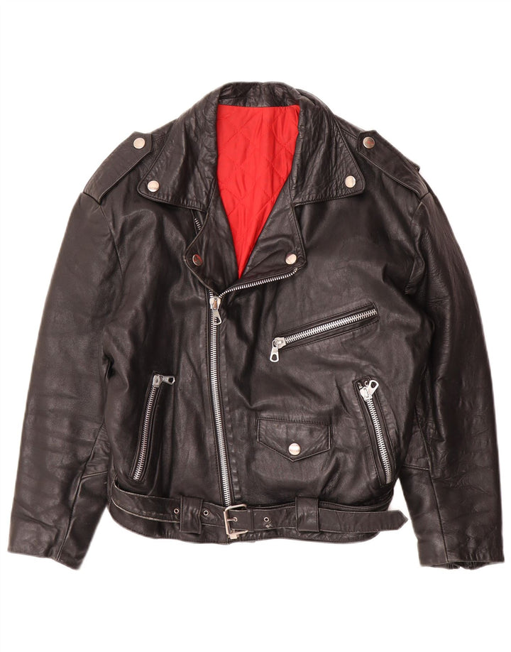 Vintage Womens Leather Biker Jacket UK 16 Large Black Leather