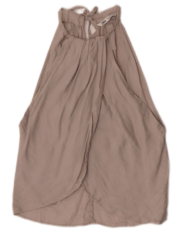 Top all'americana da donna Zara UK 8 piccolo lino grigio