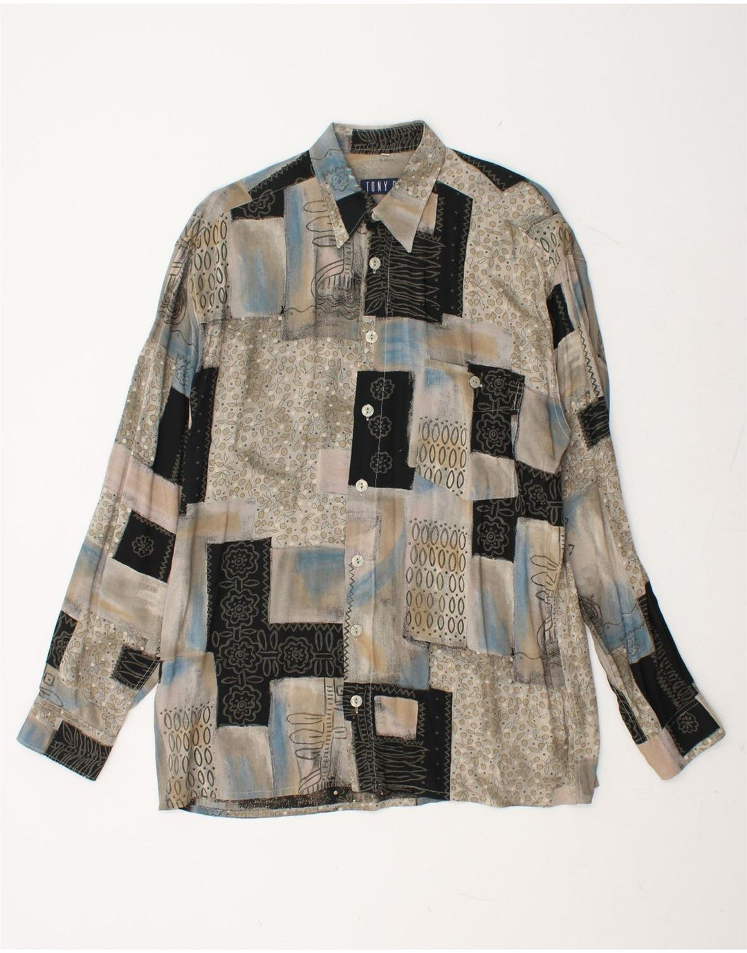 TONY. D Mens Abstract Pattern Shirt Size 39 Small Multicoloured Patchwork Vintage Tony. D and Second-Hand Tony. D from Messina Hembry 