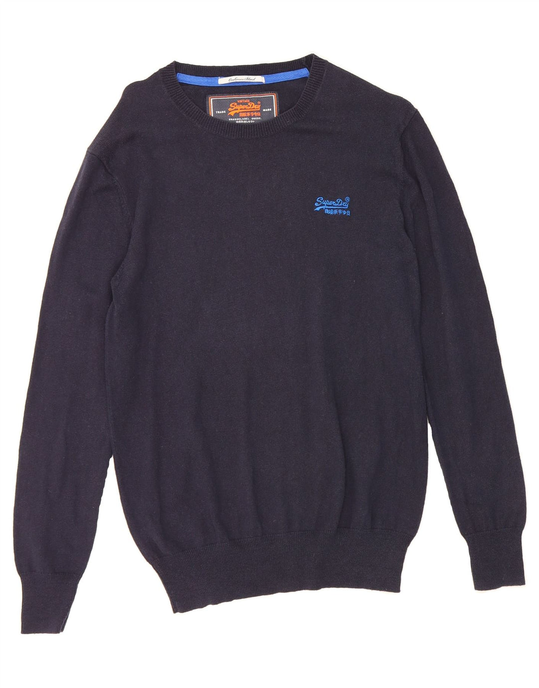 SUPERDRY Mens Boat Neck Jumper Sweater Medium Navy Blue Cotton Vintage Superdry and Second-Hand Superdry from Messina Hembry 