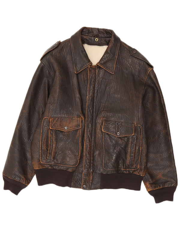 Vintage Mens Leather Jacket IT 48 Medium Brown