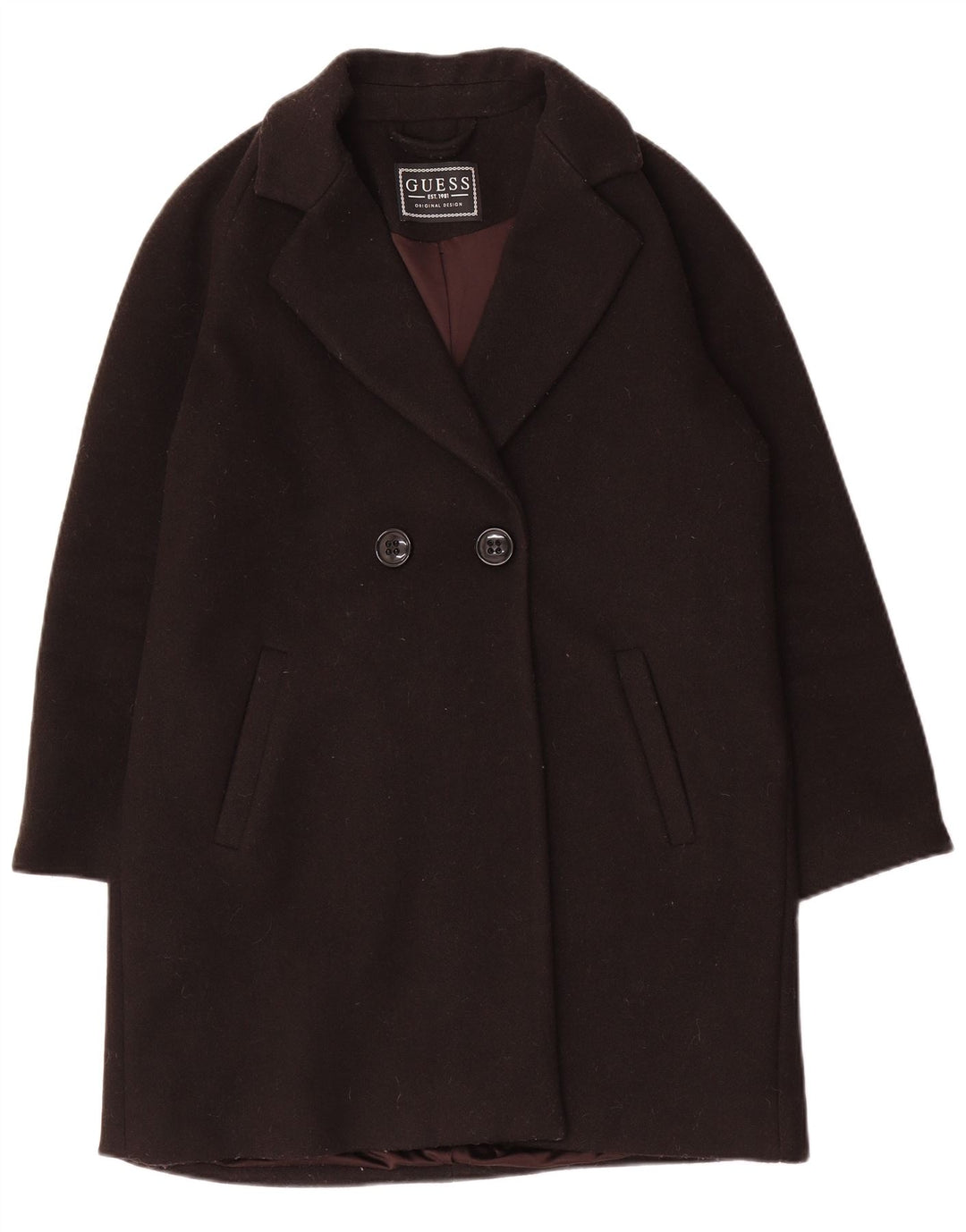 Guess Womens Oversized Double Breasted Coat UK 10 Small Black Polyester