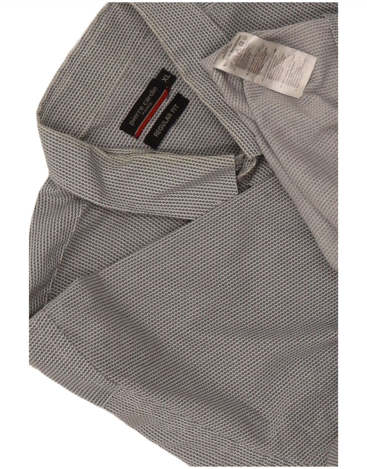 Pierre Cardin Mens Short Sleeve Regular Fit Shirt XL Grey Chevron Polyester