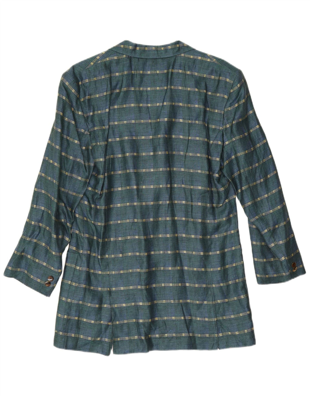 Giacca blazer vintage da donna a 3 bottoni UK 14 Lino a righe verde medio