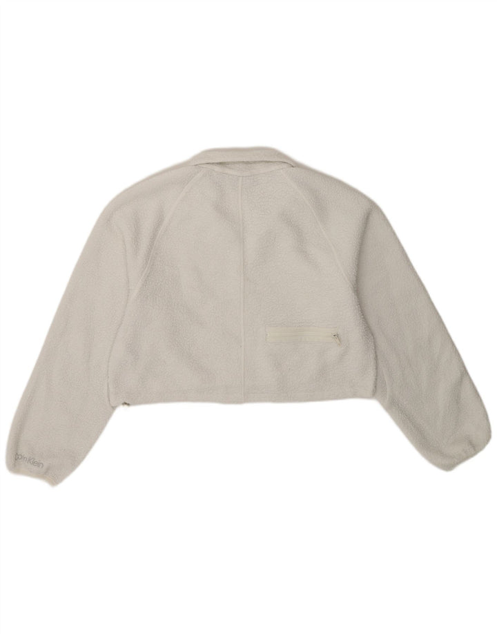 CALVIN KLEIN Suéter feminino oversized com zíper e gola em lã, 6 XS, branco