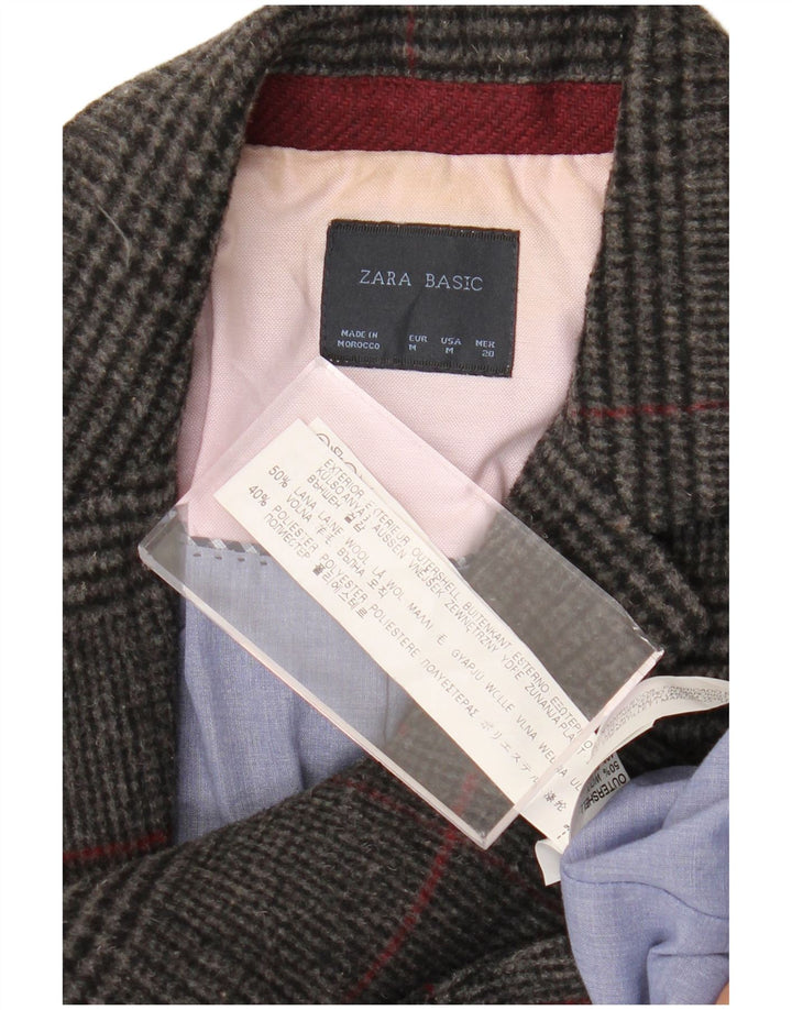Zara Dame 1-knaps blazerjakke UK 12 Medium Grey Houndstooth Uld