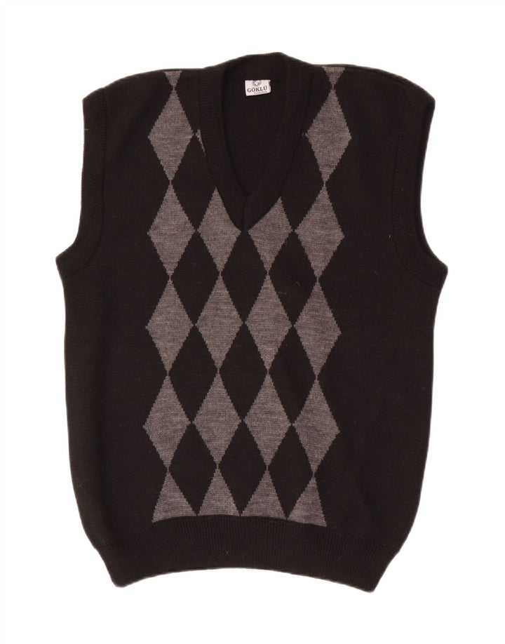 Vintage Herre Vest Tank Top Lille Sort Argyle/Diamond