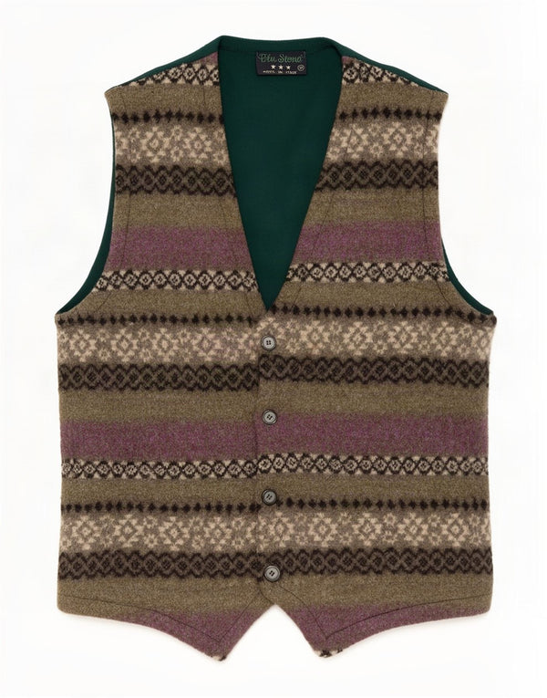 Vintage vest til mænd Medium Green Fair Isle