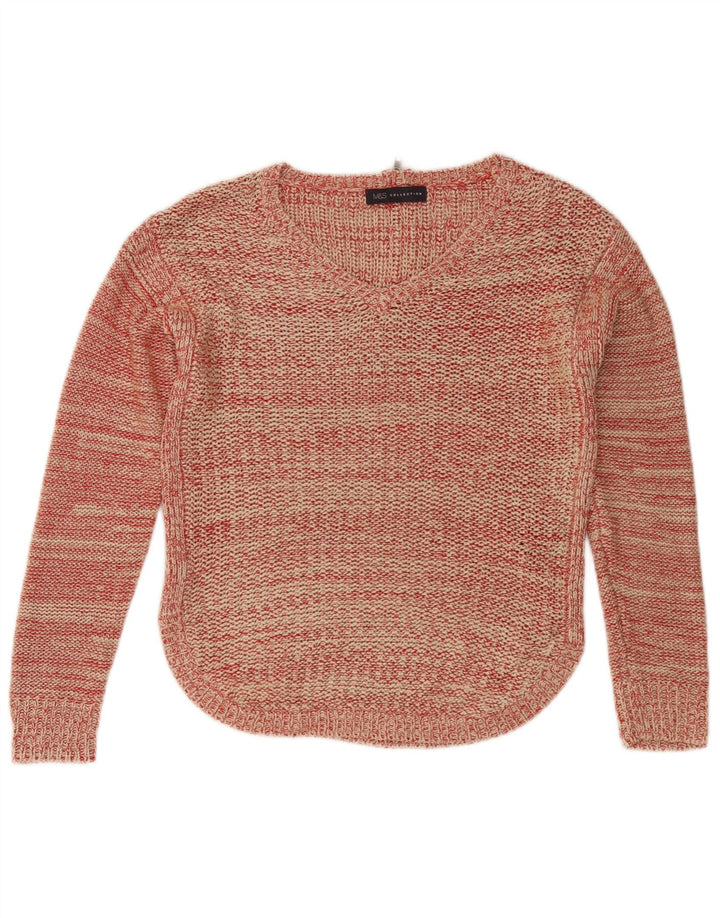 Marks & Spencer Womens V-Neck Jumper Sweater UK 10 Small Red Flecked