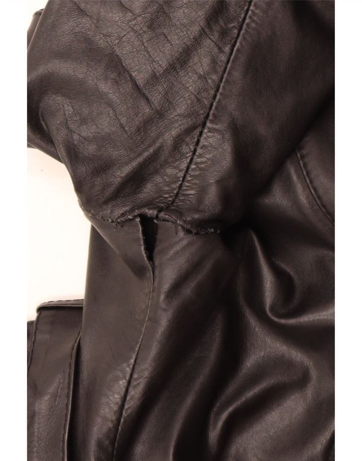 Vintage Womens Double Breasted Leather Coat IT 46 Large Black