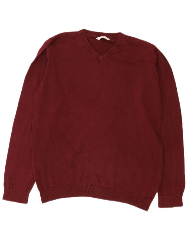 Marks & Spencer Chłopięcy sweter z dekoltem w kształcie litery V 15-16 lat Burgundowa bawełna