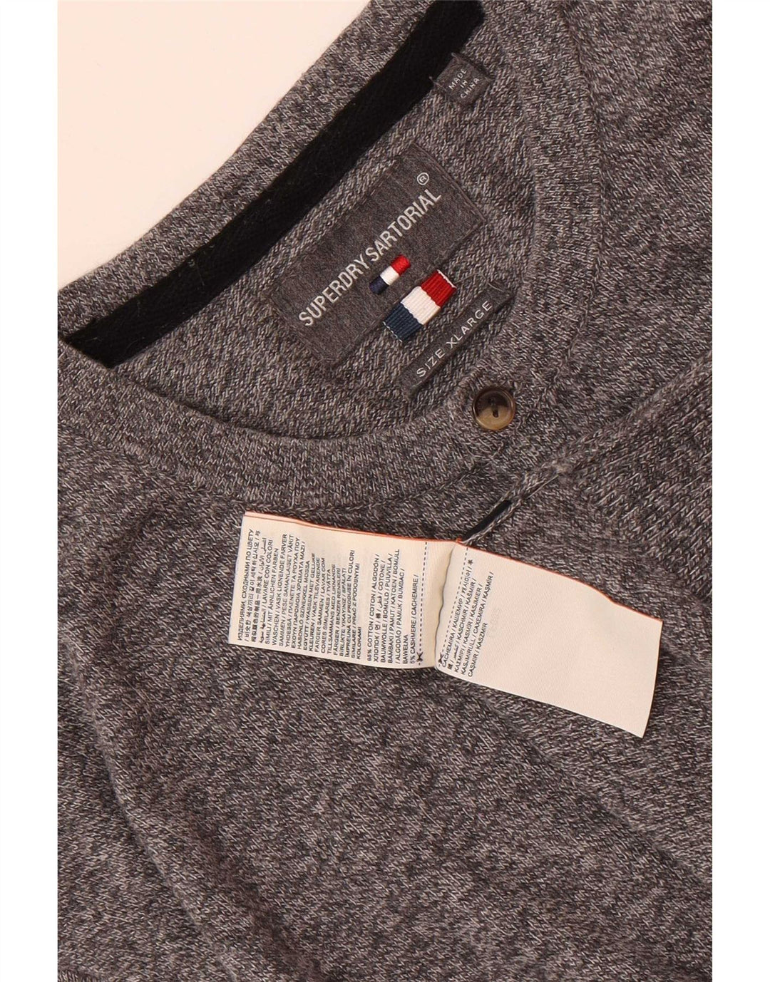 Superdry Mens Regular Fit Button Neck Jumper Sweater XL Grey Flecked Cotton